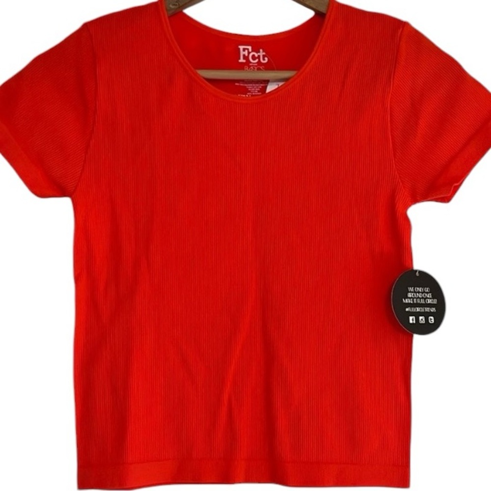 Fct Basic Ribbed Tee Stretchy Orange Short Sleeve Crop Top Size Medium NEW